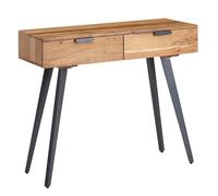 WOHNLING Console 90x36x78 cm Bois Massif Acacia avec Tiroirs | bureau petit avec pieds en métal, console au mix de matériaux, pièce unique faite main, console d'entrée avec rangement