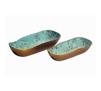 WOHNLING Coupe décorative Set de 2 Aluminium Or Patine Ovale - Bol Design Métal Alimentaire - Décoration de Table Moderne - Bol Métallique Décoration Vintage - Accessoire de Maison Extravagant Fait Ma