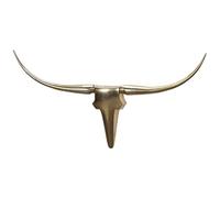 WOHNLING Déco Murale Bois de Cerf 125x10x60 cm Alu Dorée, Tête de Taureau | trophée de chasse avec 2 cornes, sculpture murale métal à fixation murale, décoration murale fait main, pièce unique