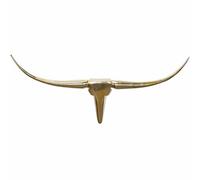 WOHNLING Déco Murale Tête de Taureau 100x6x40 cm Alu Dorée, Bois de Cerf | sculpture murale avec 2 galbée cornes, trophée de chasse métal, décoration murale fait main, chaque pièce est unique