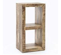 WOHNLING Étagère 90x45x35 cm Bois Massif Manguier avec 2 Sols | cube étagère rustique, bibliothèque petite au style campagne, pièce unique faite main, étagère en bois naturel polyvalent
