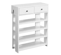 WOHNLING Étagère à Chaussures 60x24x79 cm Blanche 2 Tiroirs, 4 Casiers | étagère d'entrée haute pour 8-12 paires de chaussures, étagère avec rangement, range-chaussures ouvert pour entrée et couloir