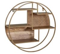 WOHNLING Étagère Murale Ronde 62x17x62 cm Bois Massif Métal Rotin | étagère suspendue cannage viennois, étagère flottante industriel, étagère murale massive, artisanal