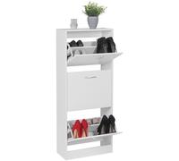 WOHNLING Meuble Chaussures 50x24x125 cm Blanc Abattants | commode à chaussures abattants et étagère, étagère à chaussures étroite pour entrée et couloir