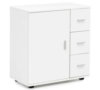 WOHNLING Meuble de Salle de Bain Midi 60x33x65,5 cm Blanc, Porte et Tiroirs | meuble d'appoint mat 2 compartiments à porte, étagère de salle de bain étroite autoportant
