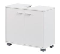 WOHNLING Meuble sous Lavabo 60x30x55 cm Blanc avec 2 Portes | meuble bas de salle de bain sur pied découpe siphon, meuble de salle de bain intemporel