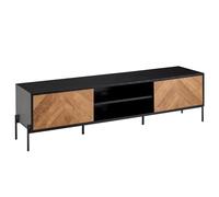WOHNLING Meuble TV 163x40x45 cm Noir Décor Chêne avec 2 Portes | meuble télé pour TV jusqu'à 70 pouces, table TV avec façades motif V, meuble TV rangement, meuble télé moderne