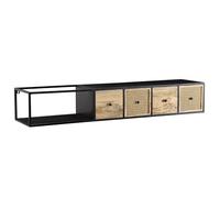 WOHNLING Meuble TV Suspendu Manguier Bois Massif et Métal 150x25x35 cm Lowboard TV Commode | Étagère pour la télévision Mural - pour téléviseur jusqu'à 55 pouces - Panneau de télévision avec Rangement