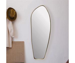 WOHNLING Miroir Murale Métal 33x90 cm Miroir Mur Couloir Grand Doré Asymétrique