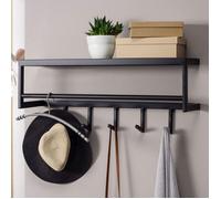 WOHNLING Porte-Manteau Mural métal Noir 70x20x20 cm Porte-Manteau d'entrée avec étagère | Panneau Mural à Crochet Design en Acier | Mur de vestiaire avec Porte-Chapeaux | Porte-Manteau Couloir
