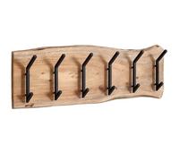 WOHNLING Portemanteau 100x12,5x29 cm Acacia Massif Métal, Barre à Crochets | vestiaire d'entrée avec 8 crochets pour vestes et manteaux, barre vestiaire en bois, fait main, chaque pièce est unique