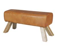 WOHNLING Pouf Cheval d'arçon 90x30x43 cm Bois Cuir | tabouret en cuir avec pieds en bois au design cheval d'arçon, banc culte, repose-pieds pour salon et entrée