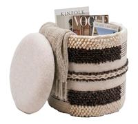 WOHNLING Pouf de Rangement en Laine 40cm Beige Tissu Rond - Design Pouf en Tissu Boho avec Couvercle Amovible - Pouf rembourré pour Coiffeuse - Pouf d'appoint pour Salon Fait Main