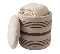 WOHNLING Pouf de Rangement en Laine 40cm Tissu Beige Rond - Design Pouf Tissu Boho avec Couvercle Amovible - Pouf rembourré Coiffeuse - Pouf d'appoint pour Salon Fait Main