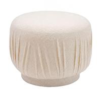 WOHNLING Pouf en Tissu 50cm Crème Rond - Pouf Design en Tissu - Pouf rembourré Effet plissé - Tabouret de Coiffeuse - Pouf d'appoint de Salon Fait Main