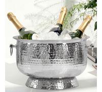 WOHNLING : Refroidisseur à champagne "Hammerschlag", avec coupe à champagne et refroidisseur de bouteilles de 37 cm, pour jusqu'à 6 bouteilles de champagne, de vin, de prosecco ou de bière - Argent