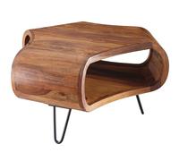 WOHNLING Table Basse 55x55x38 cm Bois Massif Sheesham avec Étagère | table de salon rétro avec piètement métal, bout de canapé marron jusqu'à 50 kg, pièce unique, table de séjour style campagne