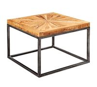 WOHNLING Table Basse 55x55x40,5 cm Bois Massif Manguier Structure en Métal | table de salon industriel carrée, bout de canapé avec impressionnant plateau, pièce unique faite main