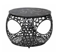 WOHNLING Table basse 60x45cm Marbre véritable Noir Aluminium Fait main | Table d'appoint ronde, Table de canapé avec plateau en marbre, Table de salon en métal, Table de rangement avec espace de sto