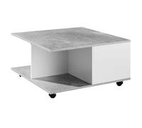 WOHNLING Table Basse 70x70x36,5 cm Grise Ciment Blanche avec 2 Tiroirs | table de salon à roulettes et 2 compartiments, bout de canapé avec rangement pour coussins et plaids, table carrée
