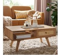 Table basse 90x40x45 cm en manguier massif et cannage naturel