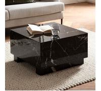 WOHNLING Table Basse Aspect Marbre 60 cm Noir Table de Salon Carrée Moderne