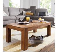 WOHNLING Table Basse 110x60x40 cm Bois Massif Sheesham Marron Foncé | table de salon au style campagne, bout de canapé massif avec unique veinure, pièce unique faite main, table à café bois