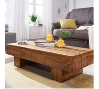 WOHNLING table basse en bois massif Sheesham 120cm conception large table de salon brun foncé table de style campagnard