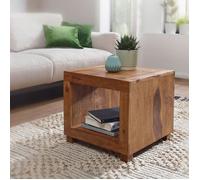 WOHNLING table basse en bois massif Sheesham Table 50 cm de large conception de table de salon de style campagnard brun foncé