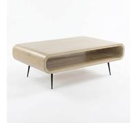 WOHNLING Table Basse en manguier Massif Blanchi 90cm - Table de Salon Design avec Pieds en métal - Table de canapé rectangulaire Style rétro - Table de Salon en Bois - Table d'appoint Naturelle Faite