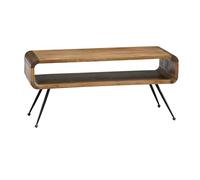 WOHNLING Table basse en manguier massif et métal 105cm - Table de salon design avec compartiment de rangement - Table de canapé rectangulaire rétro - Table de salon en bois - Table d'appoint naturelle