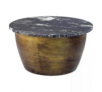 WOHNLING Table Basse en métal avec Plateau en marbre Noir 60cm Rond - Table de Salon Design Table de Salon Ronde - Table de canapé Massive - Table d'appoint extravagante Faite à la Main