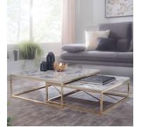 WOHNLING table basse ensemble de 2 tables gigognes en marbre blanc avec cadre en métal moderne