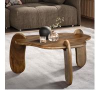 WOHNLING Table Basse Forme Organique Bois Massif Marron 78cm Table Salon Moderne