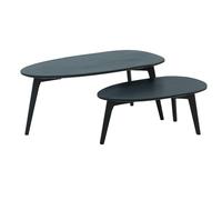WOHNLING Table Basse Lot de 2 Forme Haricot 100x50x42 cm Manguier Noire | tables gigognes rétro massif, tables haricot style années 50, tables de salon, fait main, chaque lot est unique