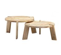 WOHNLING Table Basse Lot de 2 Ronde 53x53x32 cm Bois Massif Manguier Clair | tables gigognes en 2 tailles, tables de salon massif, tables d'appoint avec veinure, fait main, chaque lot est unique