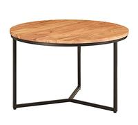 WOHNLING Table Basse Ronde 60x60x38 cm Bois Massif Acacia Métal Petite
