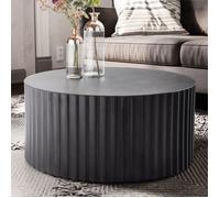 WOHNLING Table Basse Ronde 67x67x31 cm Métal Noire Lamelles