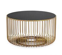 WOHNLING Table Basse Verre métal 60cm Or Rond - Table de Salon Moderne - Table d'appoint Design - Table de Salon avec Structure en Treillis - Table d'appoint Ronde Faite à la Main