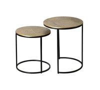 WOHNLING Table d'Appoint Lot de 2 Ronde Aluminium Dorée à Motifs | tables gigognes avec décoratif plateaux, tables d'appoint harmonieux, tables basses, pièce unique faite main