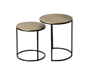 WOHNLING Table d'Appoint Lot de 2 Ronde Aluminium Dorée à Motifs | tables gigognes avec décoratif plateaux, tables d'appoint harmonieux, tables basses, pièce unique faite main
