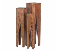 WOHNLING Table d'Appoint Lot de 3 25x25x100 cm Bois Massif Sheesham | tables gigognes carré 3-teilig, tables colonne avec veinure, porte-plantes pour salon, pièce unique faite main