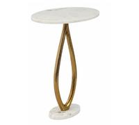 WOHNLING Table d'appoint Ovale Marbre Blanc 45x25x62cm Aluminium Or Fait ma | Table de salon ovale étroite avec plateau en marbre véritable et piètement doré - idéale à côté du canapé, fauteuil et lit