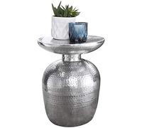 WOHNLING Table d'Appoint Ronde 36,5x36,5x46 cm Alu Argentée | table d'appoint orientale finition martelée, table d'appoint métal, fait main, chaque pièce est unique, jusqu'à 15 kg