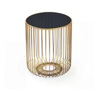 WOHNLING Table d'appoint Verre Métal 40cm Or Rond - Table d'appoint Moderne - Table basse Design Corbeille en fil - Table de salon avec structure en grille - Petite Table de salon Ronde Faite à la mai
