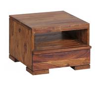 WOHNLING Table de Chevet Mumbai 40x40x30 cm Bois Massif Sheesham Tiroir | commode de chevet au style campagne avec compartiment, chevet massif, pièce unique faite main, chevet pour lit boxspring