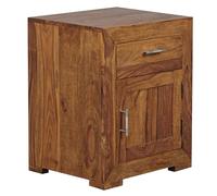 WOHNLING Table de Chevet Mumbai 50x40x60 cm Sheesham Massif, Tiroir Porte | commode de chevet au style campagne, chevet massif pour lit boxspring, pièce unique faite main, chevet avec rangement