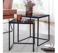 WOHNLING Table de Salon Lot de 2 40x40x45 cm Métal Noire Angulaire | tables d'appoint industriel carré, tables basses au lot ou séparément utilisable, bouts de canapé en acier