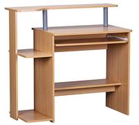 WOHNLING Table d'Ordinateur 94x48,5x90,5 cm Hêtre avec Tablette Clavier | bureau étagère imprimante, table PC gain de place, table pour ordinateur portable moderne pour télétravail et chambre d'ado