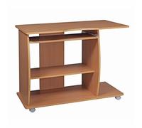 WOHNLING table d'ordinateur DIANA enroulable hêtre 90 x 71 x 50 cm avec tablette à clavier | Table d'ordinateur portable sur roulettes | Table PC avec plateau d'imprimante économie d'espace | Bureau pour les petits espace